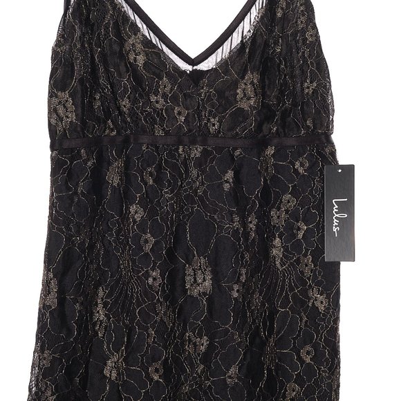 Lulu's Shine in the night Gold Black Lace Dress Medium NWT - Picture 8 of 11